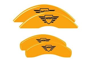 Front and Rear MGP Brake Caliper Covers for 2023 Hyundai Santa Cruz Logo, Custom Fit, Yellow