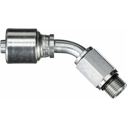 Gates MegaCrimp 6G-6MBX45 Couplings, Male O-Ring Boss Swivel, Zinc Plated Carbon Steel, 3.65", 45° Bent Tube, 3/8" ID