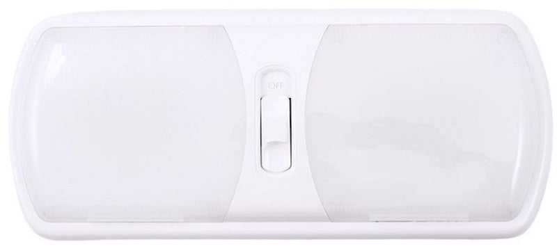 LED Ceiling Double Light Arcon 20714N – Euro-Style 12V Soft White Dome Fixture with White Lens, 11.56 x 4.95 Inch, 3-Position Switch, Compact Interior Lighting for RV, Camper, Trailer