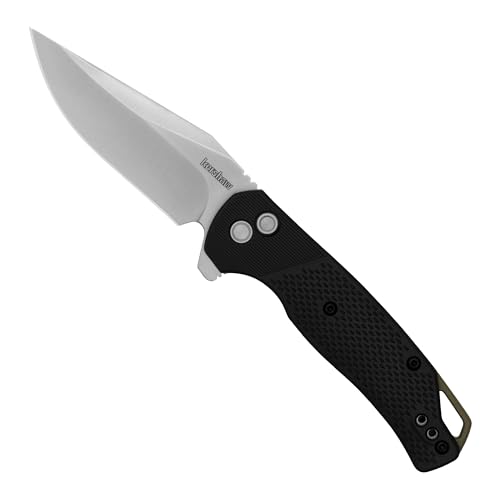 Kershaw Folding Runoff Pocket Knife, 3.1 inch Satin Finish Clip Point Blade, Black GFN handle, Manual Opening, Button Lock Locking Mechanism, Olive Backspacer, Pocketclip