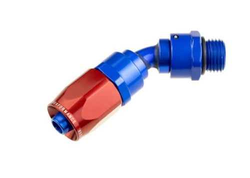 45 degree -08 AN hose end with -08 ORB male end - red/blue