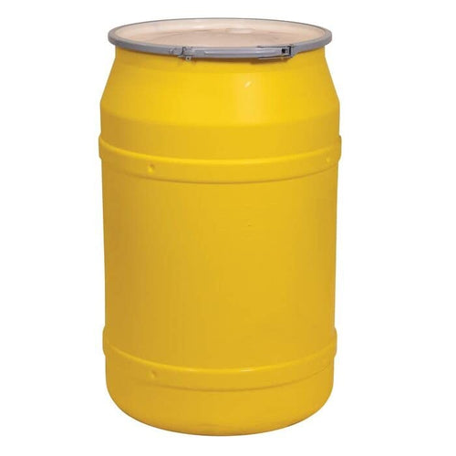 Metal Lever-Lock 55 Gallon, Lab Pack Salvage Plastic Drum Barrel with 2x2" Bung Holes, Yellow - 1656MBG2