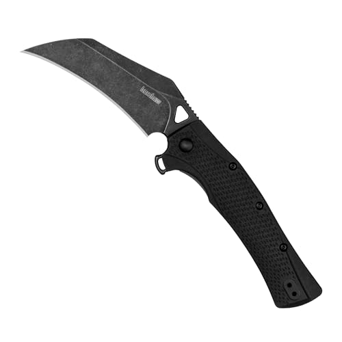 Kershaw Pocket Knife Dawnstar, 3.5 inch Hawkbill Blackwash Blade, Black Handle, Tactical EDC Knife, Pocketclip