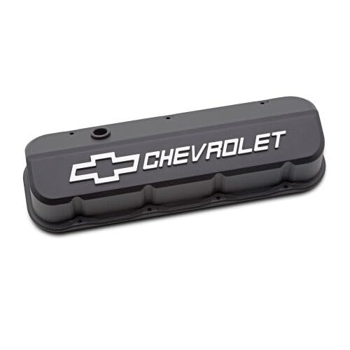 Proform Slant-Edge Valve Cover, Tall, Baffled, Breather Hole, Raised Chevrolet Logo, Aluminum, Black Crinkle Powder Coat