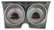 Dakota Digital VHX-67C-CAM-S-R Analog Gauge System Compatible with 1967-68 Chevy Camaro Pontiac Firebird Silver Alloy Red Backlighting