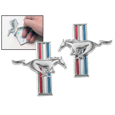 Chrome Scott Drake Official Ford Running Pony Fender Emblem with Tri-Bar Background, Compatible with 1964-1966 Ford Mustang, Model C5ZZ-16228/9-SK