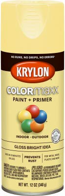 Krylon K05507007 Diversified Brands COLORmaxx Spray Paint + Primer, Gloss Bright Idea, 12-oz. - Quantity 6