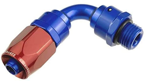 -10 ORB male end with -10 AN 90 degree hose end - red/blue