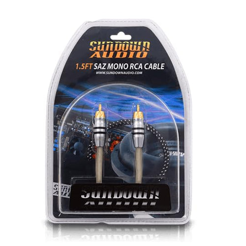 Mono RCA Signal Cable Sundown Audio RCA-SAZ1CH1.5 Premium – 1.5ft Twisted Pair, Dual Shielded OFC Copper with Braided Foil, High-Grip Connectors for Noise-Free Car Audio