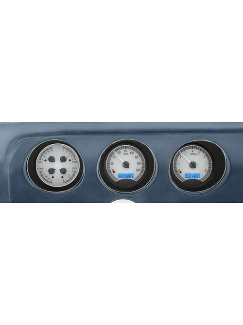 Dakota Digital 69 GTO Pontiac Le Mans Direct-Fit Analog Dash Gauges Silver Alloy Blue VHX-69P-GTO-S-B