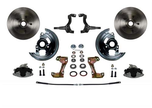 Manual LEED BRAKES Front Disc Brake Conversion 2" Drop Spindle With Chrome Aluminum Flat Top M/C Disc/Drum Side Mount