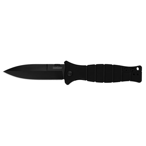 Kershaw Pocketknife XCOM Military-Style; 3.6-inch Black-Oxide Coated Blade and 8Cr13MoV Steel, Spearpoint Blade, Sharpened One Side, and Glass Filled Nylon Handle, Manual Open, Reversible Pocketclip