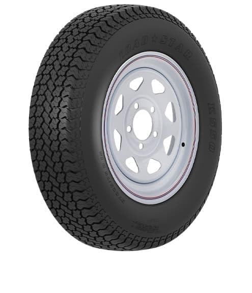 3S879 AMERICANA ST225/75D15 D/6H SPK WH STR K5, 15" Diameter x 6" Width; 6 x 139.7 mm/ 6 x 5.50 Inch Bolt Pattern; 8 Spoke; 2 Piece Welded Steel Construction; White With Stripes; ST225 X 75D15