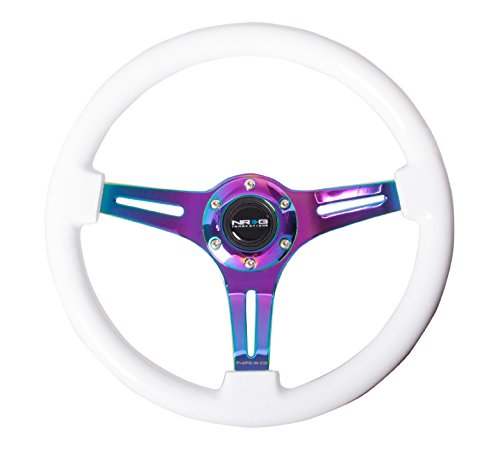 NRG Innovations Classic Wood Grain NRG-ST-015MC-WT Steering Wheel - 350mm 25mm Deep, 3 Neochromw Spokes - White Paint Grip