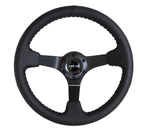 NRG Innovations Reinforced Steering Wheel NRG-RST-036MB-S-BL 3" Deep, 5mm Matte Black Spoke, 350mm Sport Steering Wheel Black Suede With Blue Baseball Stitching