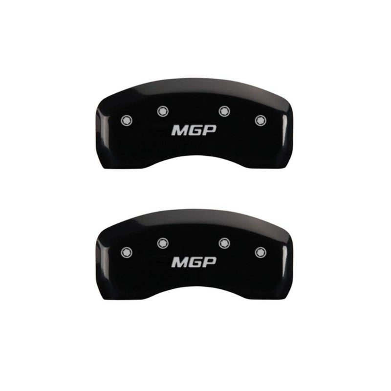 MGP Black Powder Coat Finish Caliper Covers 39023RMGPBK, Silver Characters, Set of 2