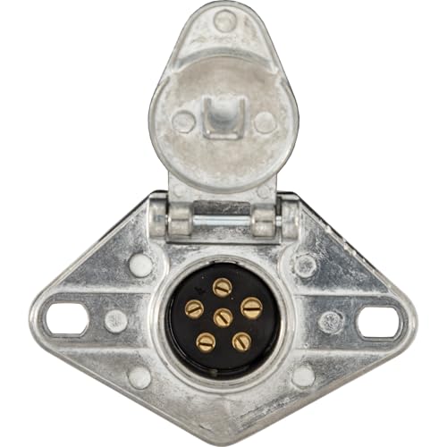 Buyers Products 6-Way Die Cast Metal Trailer Connector, Trailer Connector Truck Side, 6 Round Pin Style, Bolt-On Mounting, Truck & Trailer Accessories