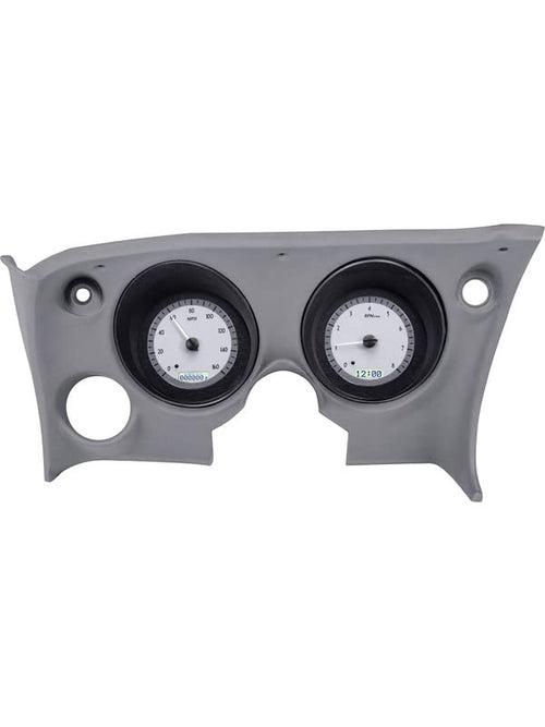 VHX-68C-VET-S-W Dakota Digital Compatible with 1968-77 Chevy Corvette Analog Dash Gauge System with Digital Clock Silver Alloy White