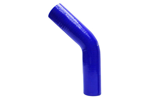 HPS Silicone High Temperature HTSEC45-225-BLUE 4-ply Reinforced 45 degree Elbow Coupler Hose, 55 PSI Maximum Pressure, 4" Leg Length on each side, 2-1/4" ID, Blue