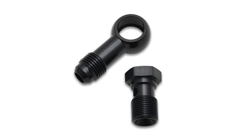 Fitting, Vibrant Power 11576 AN to Banjo Adapter, Male -6 AN Banjo, Male 9/16-24 Bolt, with 2 Crush Washers, Aluminum, Black Anodized, each