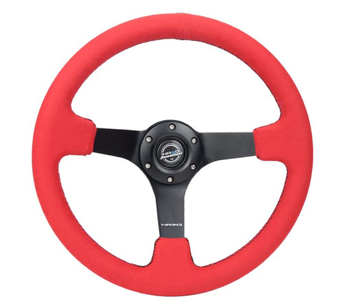 NRG Innovations Reinforced NRG-RST-036MB-REA Steering Wheel - 350mm Sport Steering Wheel (3' deep) Red Alcantara with Black Baseball Stitching - Matte Black Spoke