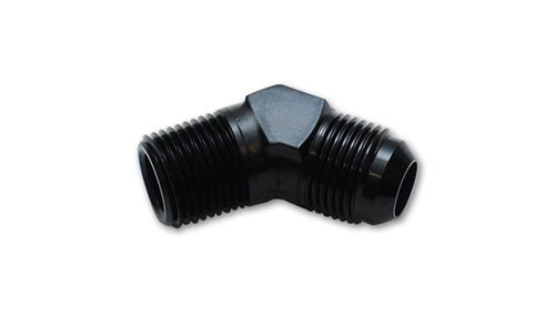 Fitting, Vibrant Power 10162 Adapter, 45 degree, Male -8 AN to Male 1/4 in. NPT, Aluminum, Black Anodized, each