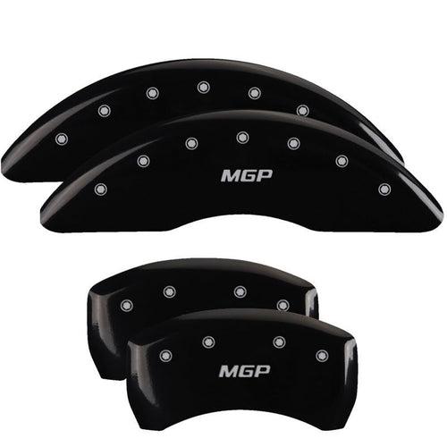 MGP 41115SMGPBK Caliper Covers Black Powder Coat Finish, Silver Characters, Set of 4
