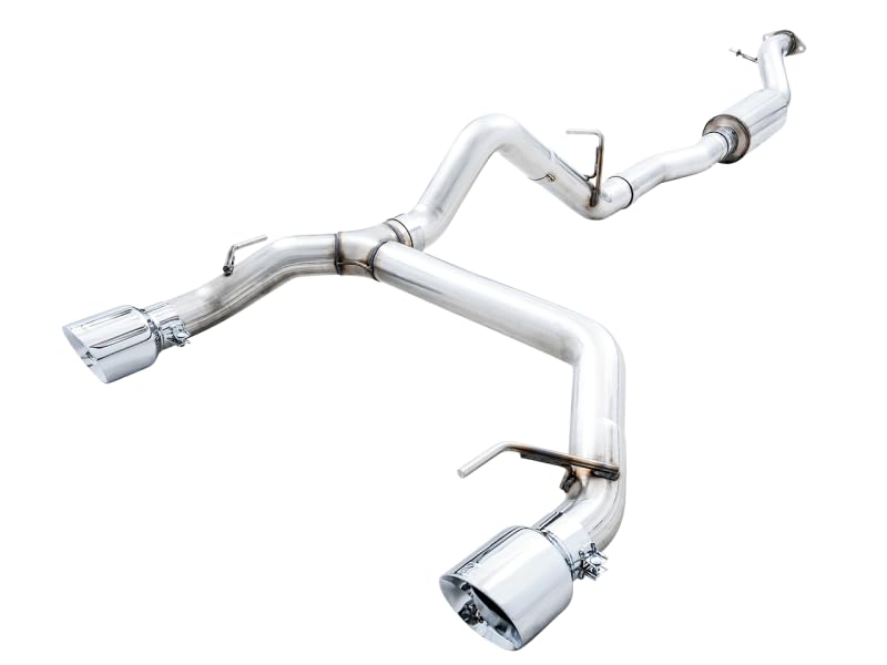 Bronco AWE Tuning 2021+ 0FG Dual Rear Exit Exhaust w/Chrome Silver Tips & Bash Guard - 3015-32456