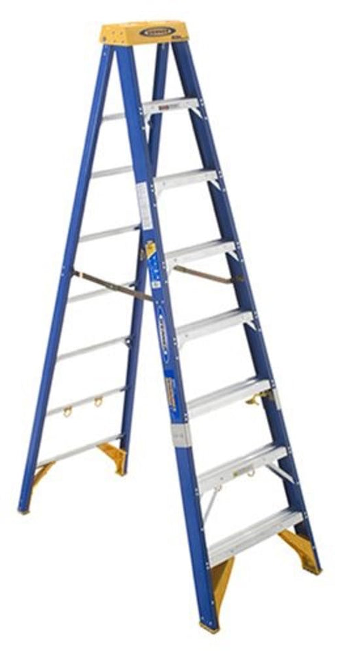 Old Blue Werner Electricians 375-Pound Duty Rating Fiberglass Stepladder/Job Station, 8-Foot