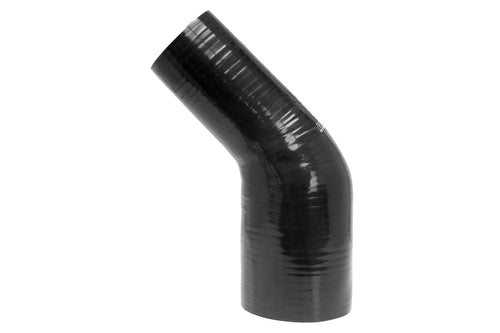HPS HTSER45-325-350-BLK 4-ply Reinforced Silicone High Temperature 45 degree Elbow Reducer Coupler Hose, 30 PSI Maximum Pressure, 4" Leg Length on each side, 3-1/4" > 3-1/2" ID, Black