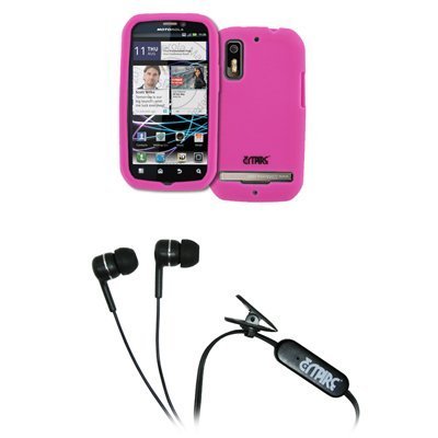 EMPIRE Hot Pink Silicone Skin Case Cover Issmor + Stereo Hands-Free 3.5mm Headset Headphones for Sprint Motorola Photon...