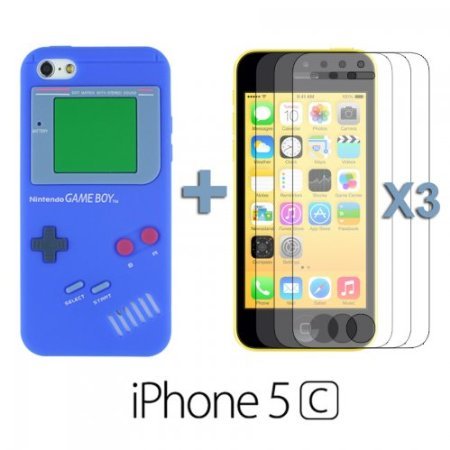 Gameboy Style Silicone Case for Apple iPhone 5C - OnlineBestDigital Blue with 3 Screen Protectors