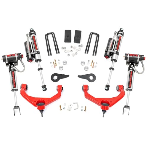 Rough Country 3.5" Lift Kit for Chevy Silverado & GMC Sierra 2500HD/3500HD w/V2 Shocks (2011-2019 with Factory Rear Overload Springs) - Red Control Arms