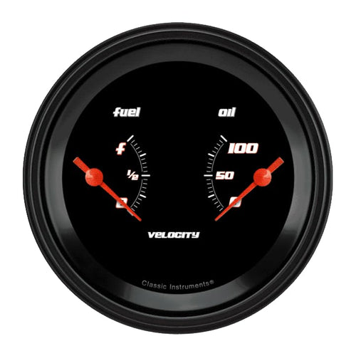 Velocity Black Classic Instruments VS72BBLF Dual Gauge - Fuel Gauge & Oil 3 3/8""