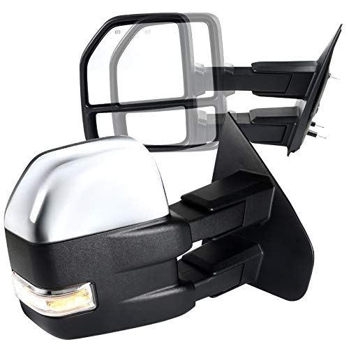 Chrome Power Adjustable 2004-2006 Ford F-150 Heated, & Manual Extendable Towing Mirrors w/ Clear Lens LED Turn Signal Lights