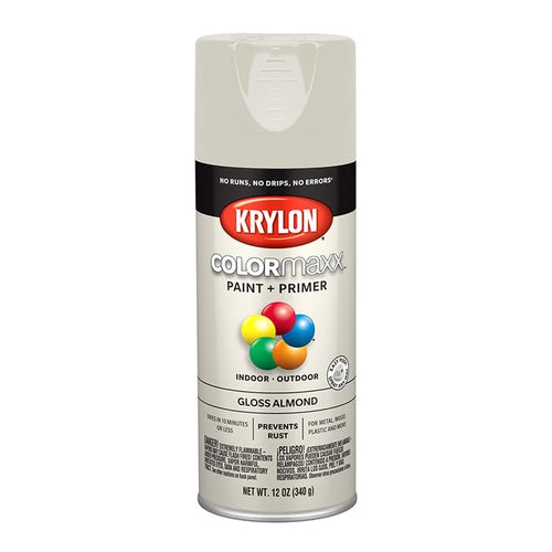 12 oz Krylon K05500007 COLORmaxx Almond Paint & Primer Spray Paint, Gloss 6-Pack of