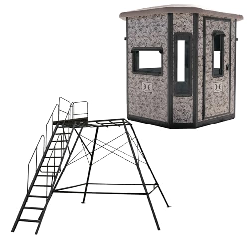 Hawk 6.55' W x 6.5' D x 6.5' T Office Hunting Assembled Insulated Steel Box Blind | Floor with Rubber Pad and Multiple One-Hand-Operable Windows | Blind w/ 10ft Premium Towerbase
