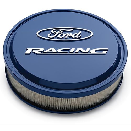302-381 Ford Air Cleaner Assembly - Slant-Edge - 13 in Round - 2.75 in Element - 5-1/8 in Carb Flange - Drop Base Racing Logo - Aluminum - Blue Powder Coat - Kit
