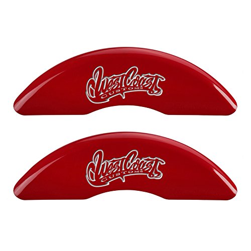 MGP Caliper Covers 'West Coast Customs Baseball' Logo Engraved Red Powder Coat Finish 10235SWCCRD Front/Rear Caliper Cover, (Set of 4)