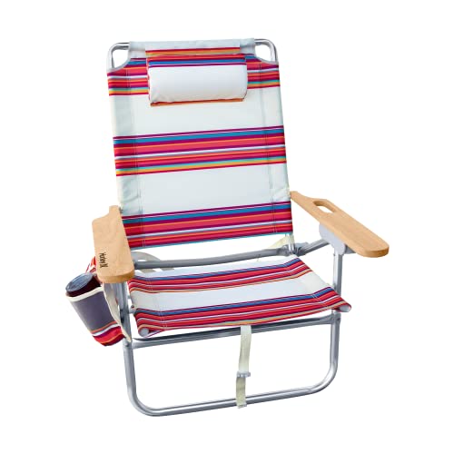 Hurley Beach Chair Mid-Height Wood Arm, One Size, Roman Stripe Berry Punch