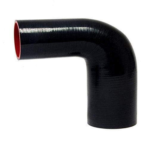 High Temperature HPS HTSER90-138-200-BLK 4-Ply Reinforced Silicone 90 Degree Elbow Reducer Hose, 75 psi Maximum Pressure, 8" Length, 1-3/8" > 2" ID, Black
