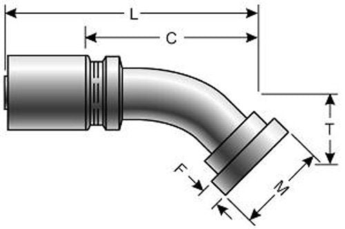 Gates GL Couplings 32GL-32FL45S, Code 61 O-Ring Flange, 45 Bent Tube, 2" ID