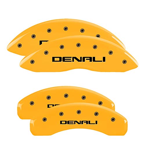 Brake Caliper Covers MGP - Compatible with 2021+ GMC Yukon, Yukon XL (Requires 18"+ Wheels) Powder-Coated Finish, 4 PCS Front and Rear (Yellow - Denali Engraving)