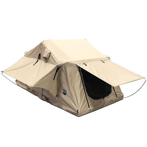 LD TMBK - Overland Vehicle Systems - Soft Sided Roof Top Tent, 2 Person, Tan Body & Green Rainfly
