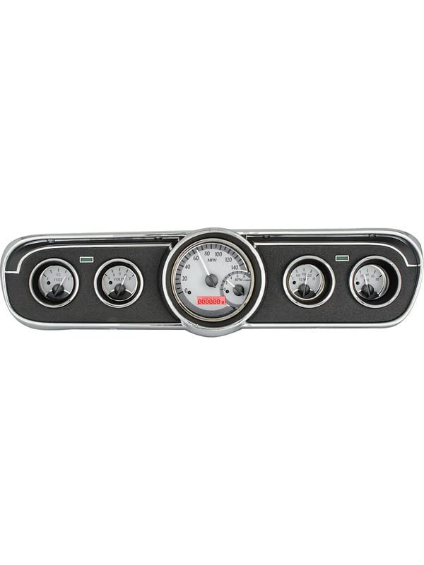 Dakota Digital VHX-65F-MUS-S-R Analog Dash Gauge System Compatible with 1965-66 Mustang Silver Alloy Red Backlighting