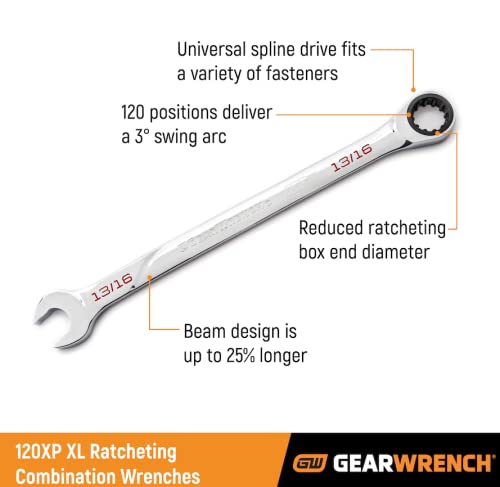 120XP GEARWRENCH 16 Pc. Universal Spline XL Ratcheting Combination Wrench Set, SAE - 86451