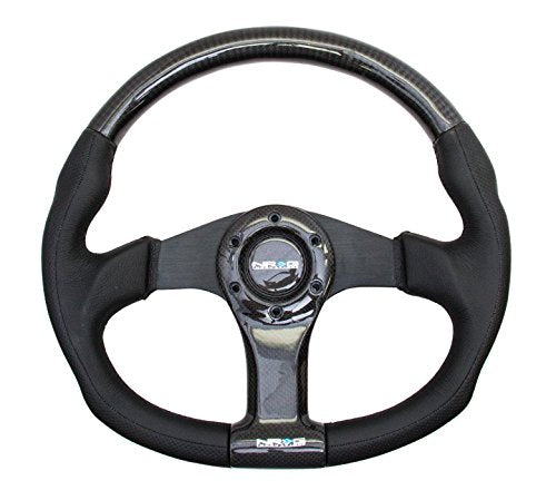 NRG Innovations Carbon Fiber NRG-ST-013CFBK Steering Wheel 350mm, Black Oval Shape with Leather Trim