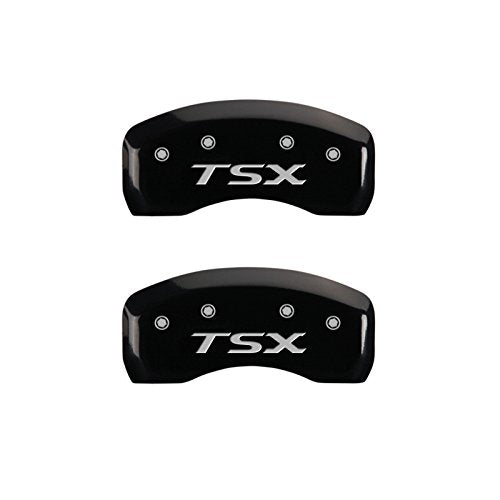 Caliper Covers MGP 39016STSXBK (Black Powder Coat Finish, Engraved Front: Acura - Engraved Rear: TSX, Silver Characters, Set of 4)