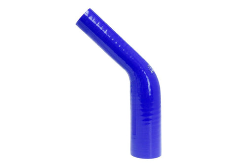 HPS Silicone High Temperature HTSER45-118-187-BLUE 4-ply Reinforced 45 degree Elbow Reducer Coupler Hose, 75 PSI Maximum Pressure, 4" Leg Length on each side, 1-1/5" > 1-7/8" ID, Blue