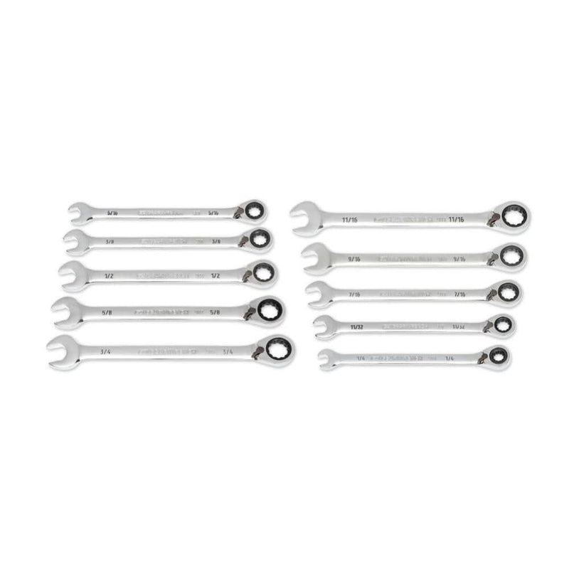 10 Piece GEARWRENCH 90-Tooth 12 Point SAE Reversible Ratcheting Wrench Set | 86658